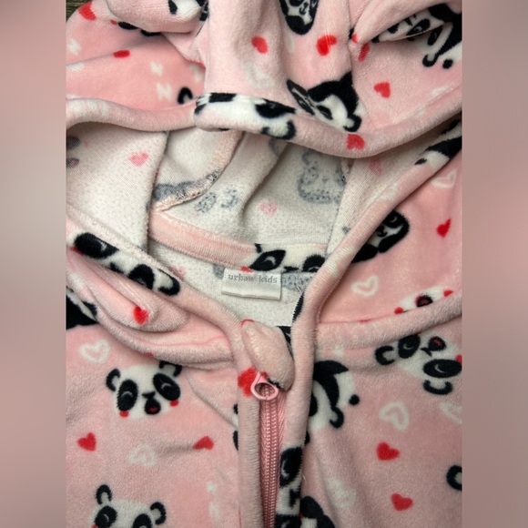 Urban Kids 18-24 months pink onesie with hood and ears pandas and hearts - Picture 2 of 5
